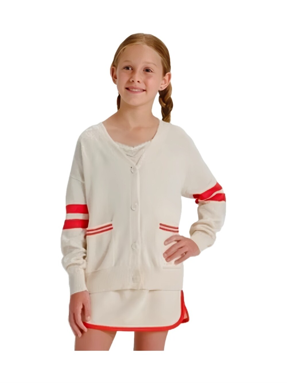 Cat & Jack - Cream White Cardigan with Red Stripe Details